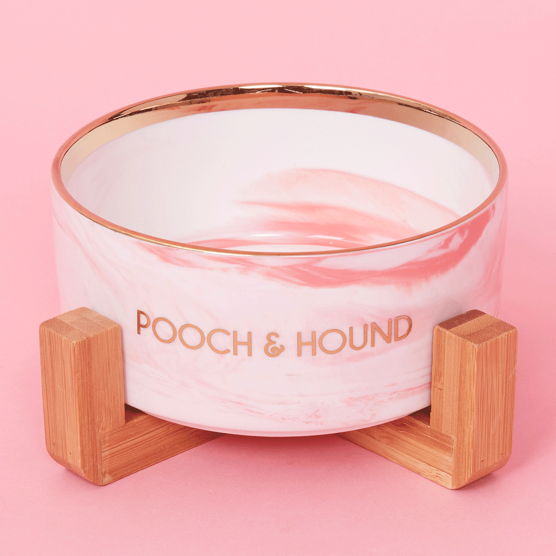 SIGNATURE DOG BOWL - PINK MARBLE/GOLD