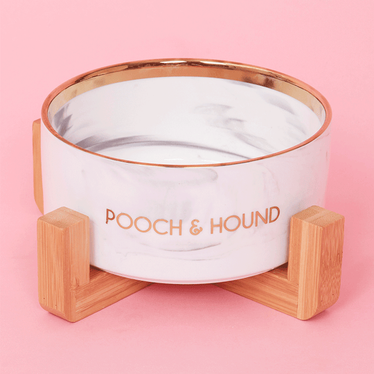 SIGNATURE DOG BOWL GREY MARBLE GOLD Pooch Hound UK